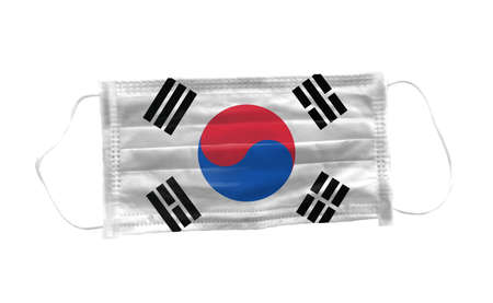 Medical mask with  South Korea flag pattern on white background, for corona or covid-19 virus...