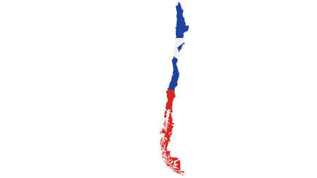 Chile map with flag texture on  white background, illustration,textured , Symbols of Chile ,for advertising ,promote, TV commercial, ads, web design, magazine, news paper, reportの写真素材