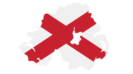 Northern Ireland map with flag texture on  white background, illustration,textured , Symbols of Northern Ireland ,for advertising ,promote, TV commercial, ads, web design, magazine, news paper, reportの写真素材