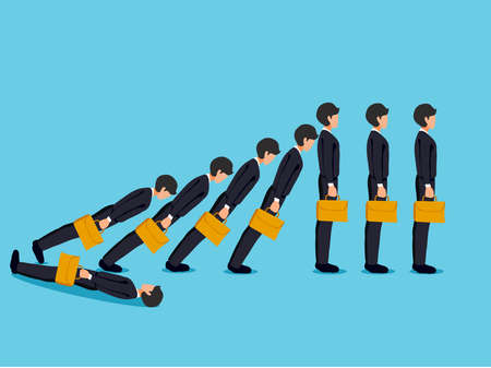 Businessman falling like domino, unemployed and layoff concept, global  business crisis and recession  conceptのイラスト素材
