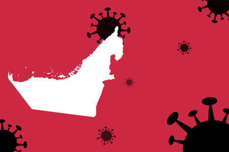 Unite Arab Emirates corona virus update with  map on corona virus background,report new case,total deaths,new deaths,serious critical,active cases,total recovered,- vector illustrationのイラスト素材