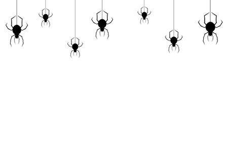 Spider  hanging from spiderwebs on white   background, halloween banner isolated on night background texture, vector illustration.のイラスト素材