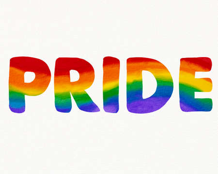 LGBT  Pride month watercolor texture concept. Rainbow Pride text.の写真素材