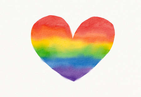 Rainbow flag watercolor brush style in heart shape isolate on white background.LGBT  Pride month texture concept.の写真素材