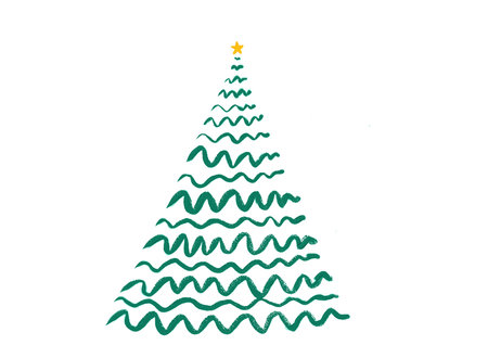 Hand drawn oil brush stroke Christmas tree with star isolated  on png or transparent  background. Graphic resources for New Year, Birthdays and luxury card.の写真素材