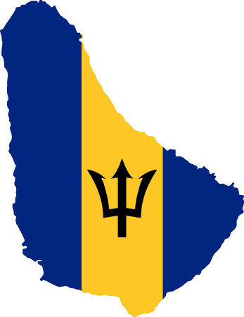 Barbados flag on map on transparent  backgroundのイラスト素材