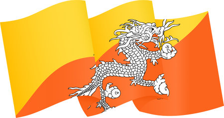 Bhutan   flag wave  isolated  on png or transparent background,Symbol Bhutan,template for banner,card,advertising ,promote,and business matching country poster, vector illustrationのイラスト素材