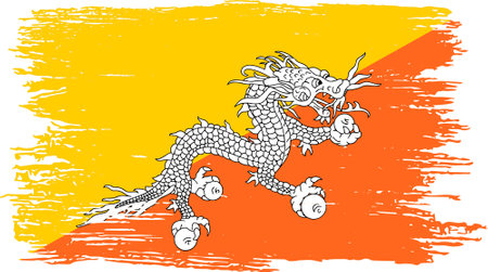 Bhutan flag with brush paint textured isolated  on png or transparent background,Symbol Bhutan,template for banner,advertising ,promote, design,vector,top  win sport countryのイラスト素材