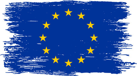 European union flag with brush paint textured isolated  on png backgroundのイラスト素材