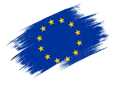 European union flag with brush paint textured isolated  on png backgroundのイラスト素材