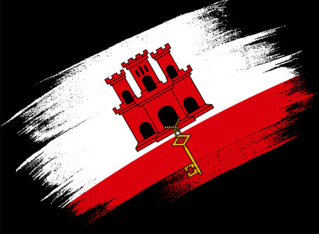 Gibraltar flag with brush paint textured isolated  on png  backgroundのイラスト素材