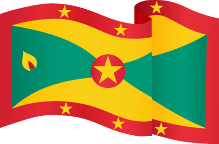 Grenada flag  wave isolated on png or transparent backgroundのイラスト素材