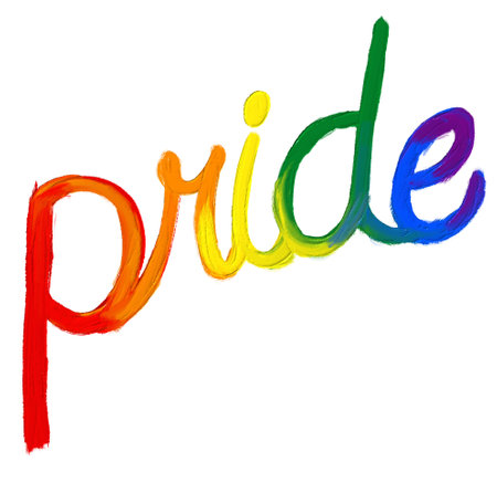 Rainbow on pride text oil brush paint.LGBT  Pride month watercolor texture concept. vectorのイラスト素材