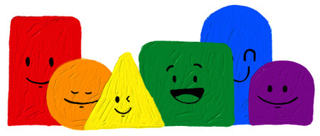 Smile rainbow geometric shapes oil paint brush  style watercolor background.LGBT  Pride month...