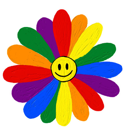 Smile flower  rainbow  oil brush paint in heart shape.LGBT  Pride month watercolor texture concept. Vector illustration.のイラスト素材