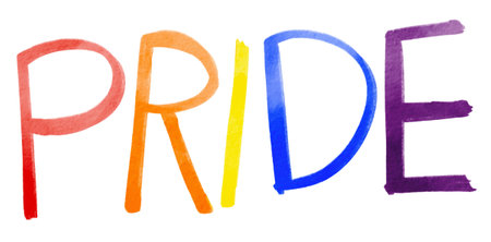 Pride text  rainbow watercolor brush paint on  isolate white background.LGBT  Pride month watercolor texture concept. Vector illustration.のイラスト素材