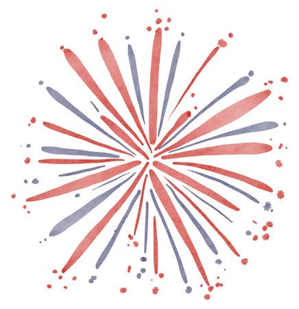 Hand draw  firework explosions in USA flag watercolor  brush paint isolate on white background. Vector illustrationのイラスト素材