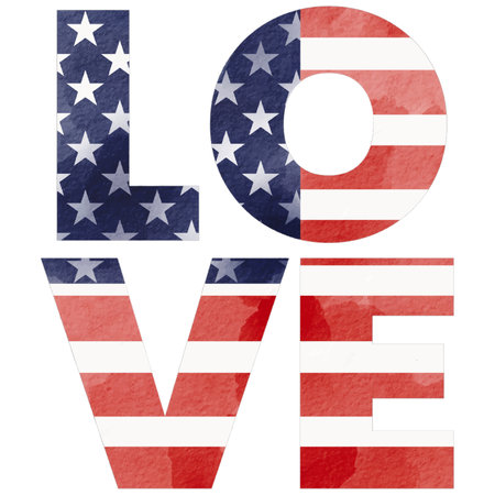 Hand painted LOVE text with United state of  America  flag inside  watercolor  brush paint isolate on white background. Vector illustrationのイラスト素材