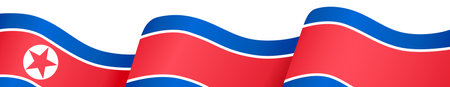North Korea flag wave isolated on png or transparent backgroundのイラスト素材