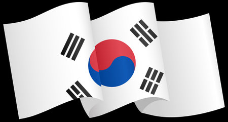 South Korea flag wave isolated on png or transparent backgroundのイラスト素材