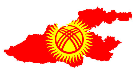 Kyrgyzstan flag on map on transparent  backgroundのイラスト素材