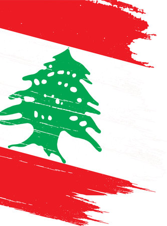 Lebanon flag with brush paint textured isolated  on png or transparent backgroundのイラスト素材