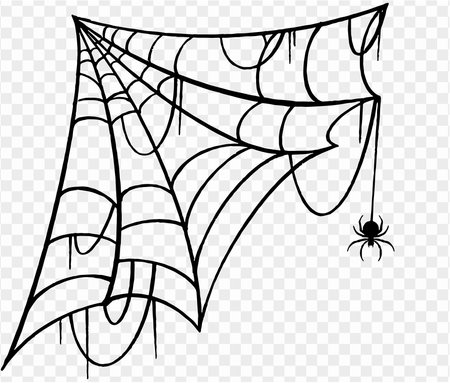 Halloween party background with spiderwebs and spider isolated png or transparent texture, blank space for text, element template for poster, brochures, online advertising, vector illustrationのイラスト素材