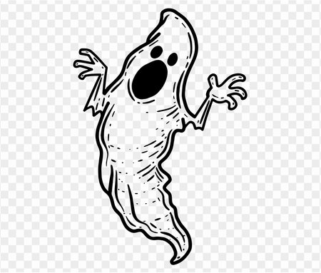 Cute and horrible ghost with  hand drawn  isolated on  transparent PNG background. Element for Halloween silhouettes.Vector illustration.のイラスト素材