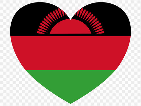 Malawi flag in heart shape isolated  on  transparent  background vector illustrationのイラスト素材