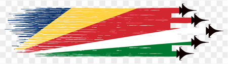 Seychelles flag with military fighter jets isolated background. vector illustrationのイラスト素材