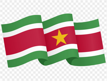 Suriname flag wave isolated on png or transparent background vector illustration.のイラスト素材
