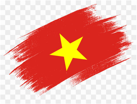 Vietnam flag brush paint textured isolated  on png or transparent background. vector illustrationのイラスト素材