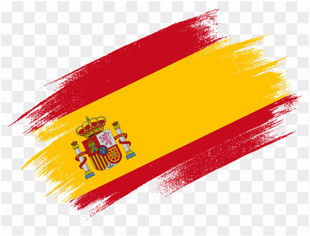 Spain flag brush paint textured isolated on png or transparent background. vector illustrationのイラスト素材
