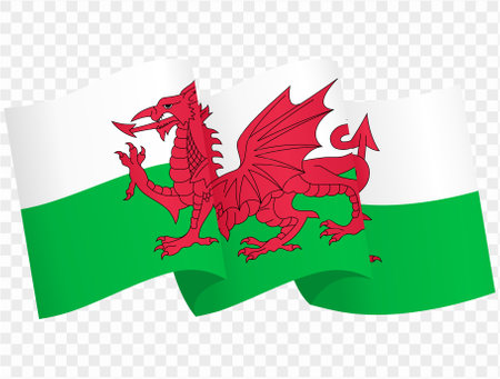 Wales flag wave isolated on png or transparent background vector illustration.のイラスト素材