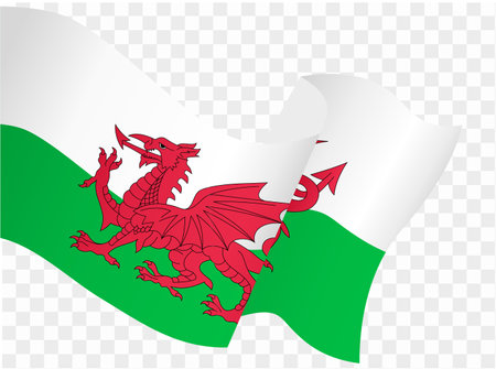 Wales flag wave isolated on png or transparent background vector illustration.のイラスト素材