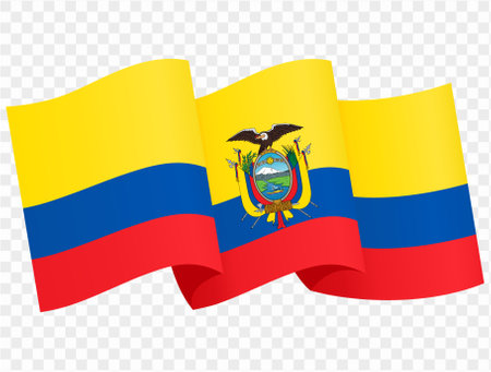 Ecuador flag wave isolated on png or transparent background vector illustration.のイラスト素材