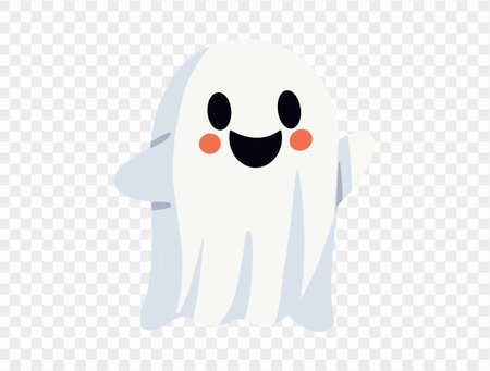 Happy cute smile ghost isolated on png or transparent background.Halloween party banner. vectorのイラスト素材