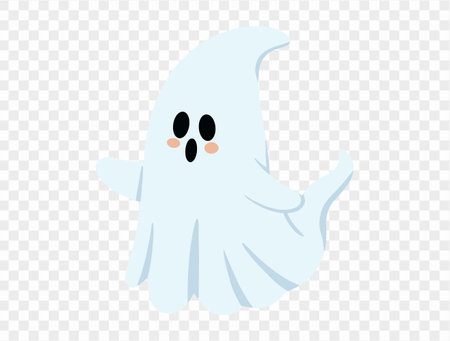 Happy cute smile ghost isolated on png or transparent background.Halloween party banner. vectorのイラスト素材