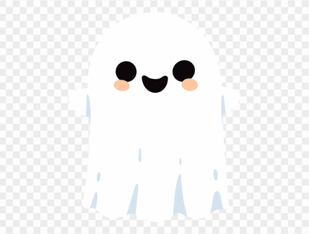Happy cute smile ghost isolated on png or transparent background.Halloween party banner. vectorのイラスト素材