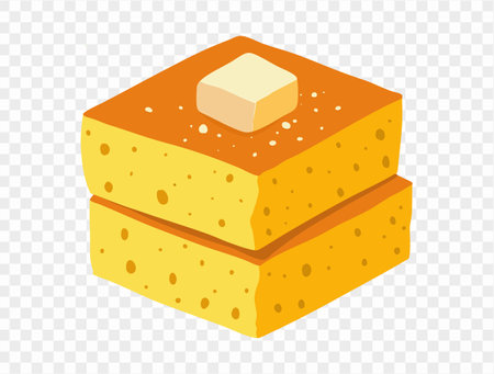 Cornbread slice in golden yellow with  small pat of butter on transparent background. Perfect for Thanksgiving meals. vectorのイラスト素材