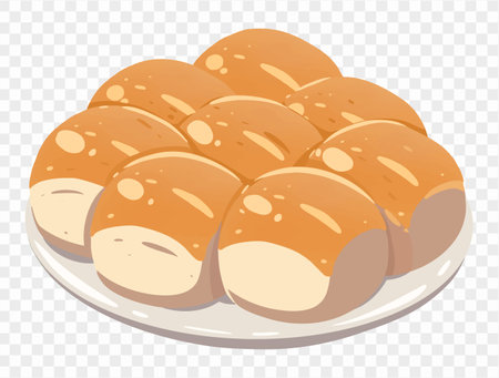 Dinner rolls on plate with transparent background, perfect for Thanksgiving. Vector.のイラスト素材