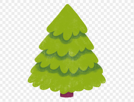 Hand drawn Christmas tree in chalk style with childlike lines on transparent background, perfect for festive designs. vectorのイラスト素材