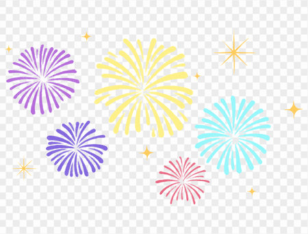 Oil pastel fireworks hand paint style. Perfect for New Year celebrations and festive designs. Vector.のイラスト素材
