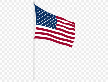 Handheld waving USA flag isolated on transparent PNG background. Perfect for designs, high-quality vector image.のイラスト素材