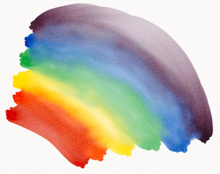 Bold and expressive watercolor rainbow stroke with soft blending. A perfect element for Pride Month designs, social media, and print materialsの写真素材