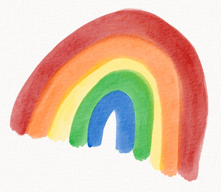 Minimalistic and playful watercolor rainbow with smooth brushstrokes, embodying happiness, creativity, and artistic joyの写真素材