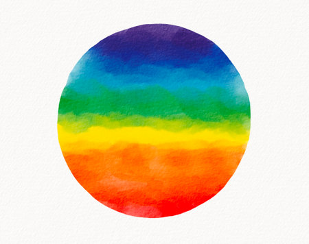 Circular rainbow watercolor design symbolizing unity, wholeness, and the vibrant spectrum of pride.の写真素材