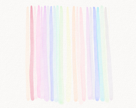 Vertical pastel rainbow brush lines with soft strokes and artistic layout, ideal for minimalist abstract design.の写真素材