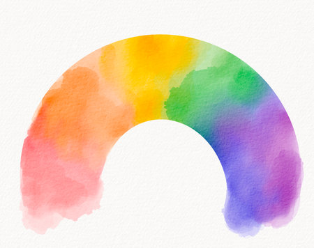 Watercolor rainbow arc in soft tones with a faded center, representing unity, celebration, and peace through colorの写真素材