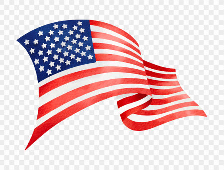 Wavy American flag illustration in watercolor texture, symbol of freedom and patriotic spirit vectorのイラスト素材